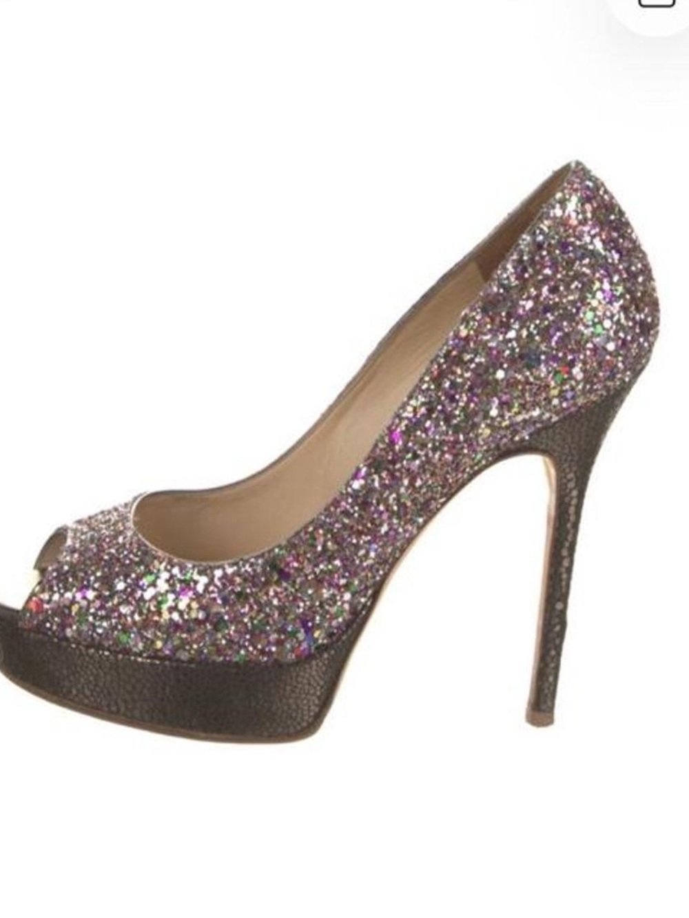 Jimmy Choo Multicolor Glitter Peep-Toe Stiletto Pumps